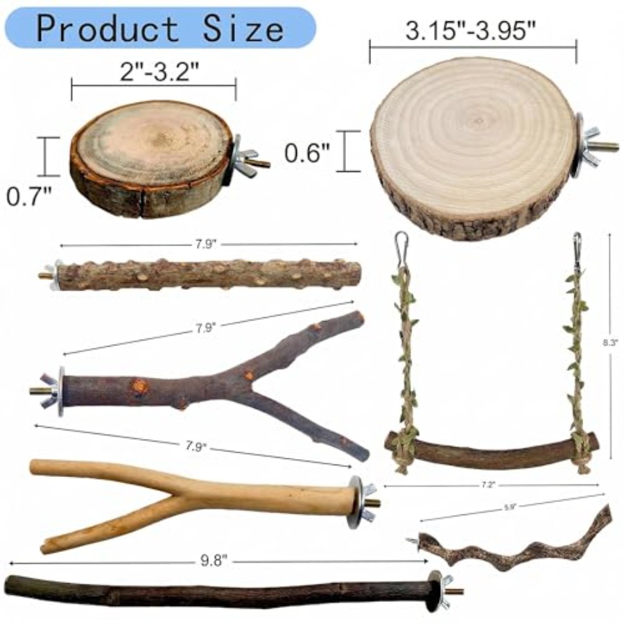 8PCS natural wood bird perches - Health & Wellness Rehab ulasan dan harga